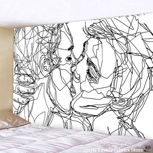 Creative Line Draw Tapestry Wall Hanging Boho Decor Hippie Kiss Psychedelic Wall Tapestry Abstract Carpet Wall Cloth Tapestries