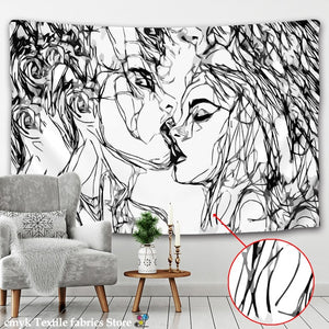 Creative Line Draw Tapestry Wall Hanging Boho Decor Hippie Kiss Psychedelic Wall Tapestry Abstract Carpet Wall Cloth Tapestries