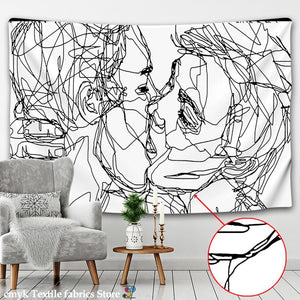 Creative Line Draw Tapestry Wall Hanging Boho Decor Hippie Kiss Psychedelic Wall Tapestry Abstract Carpet Wall Cloth Tapestries