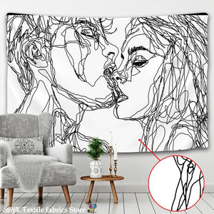 Creative Line Draw Tapestry Wall Hanging Boho Decor Hippie Kiss Psychedelic Wall Tapestry Abstract Carpet Wall Cloth Tapestries