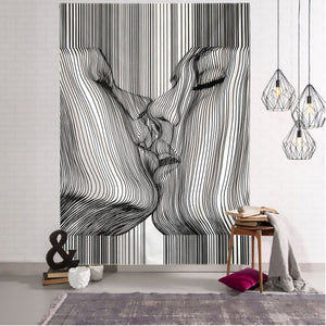 Creative Line Draw Tapestry Wall Hanging Boho Decor Hippie Kiss Psychedelic Wall Tapestry Abstract Carpet Wall Cloth Tapestries